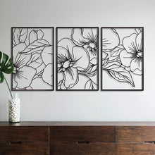 Load image into Gallery viewer, 18x12 Black Minimalist Floral Metal Wall Art Decor - 3 Pack for Stylish Spaces