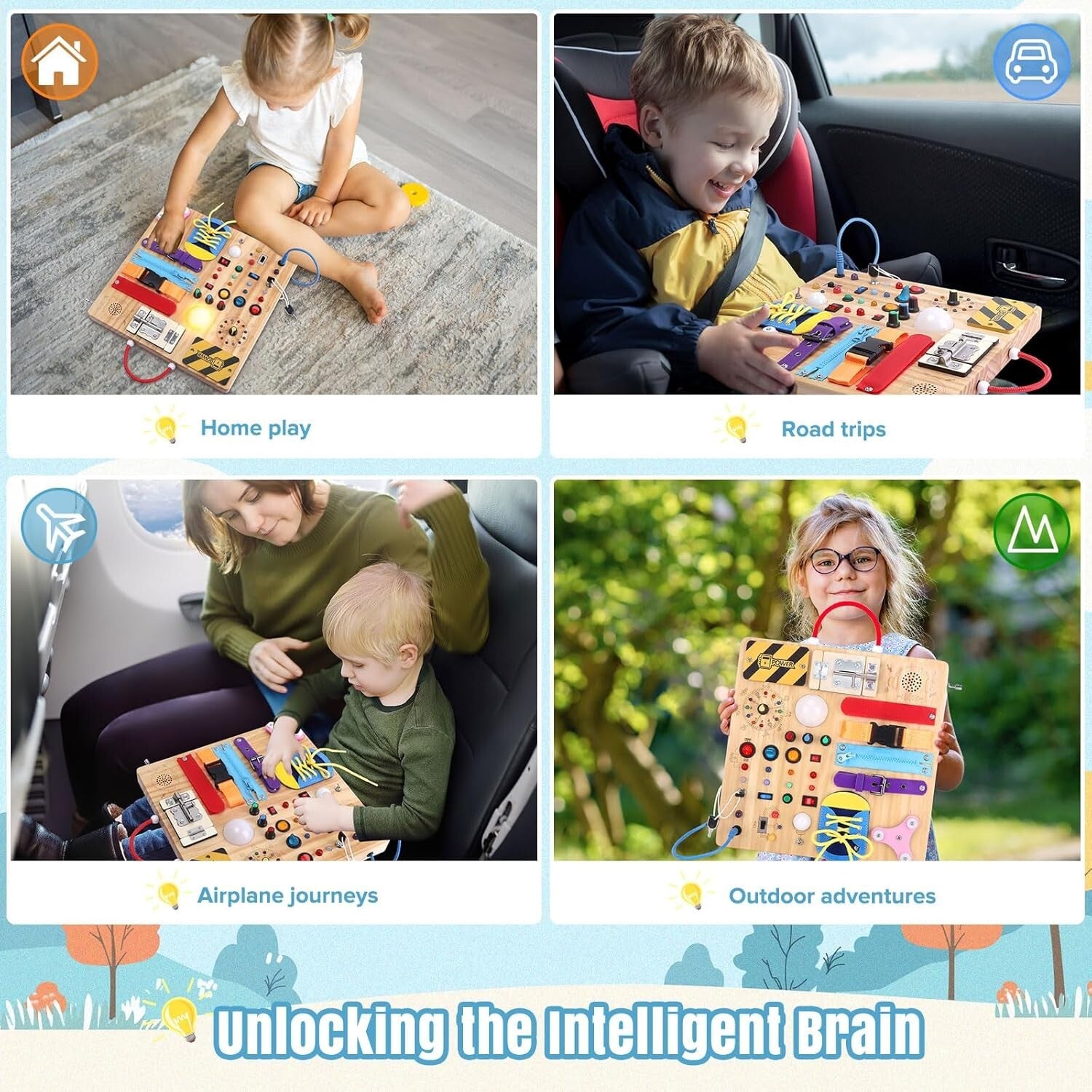 Travel-Friendly Montessori Busy Board with 15 Switches & 26 LED Lights for Kids