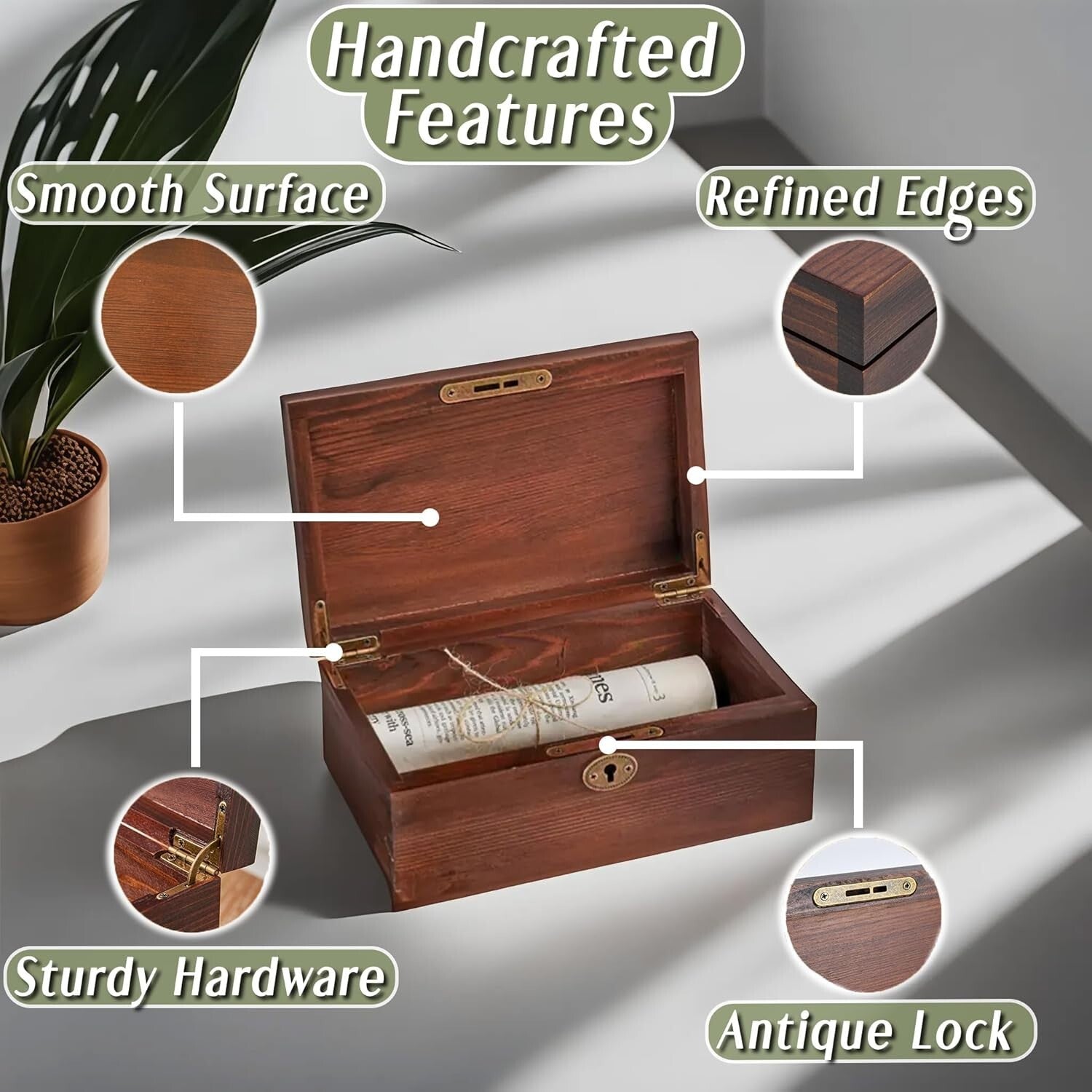 Walnut Finish Decorative Chest with Hinged Lid - Antique Style Storage Solution