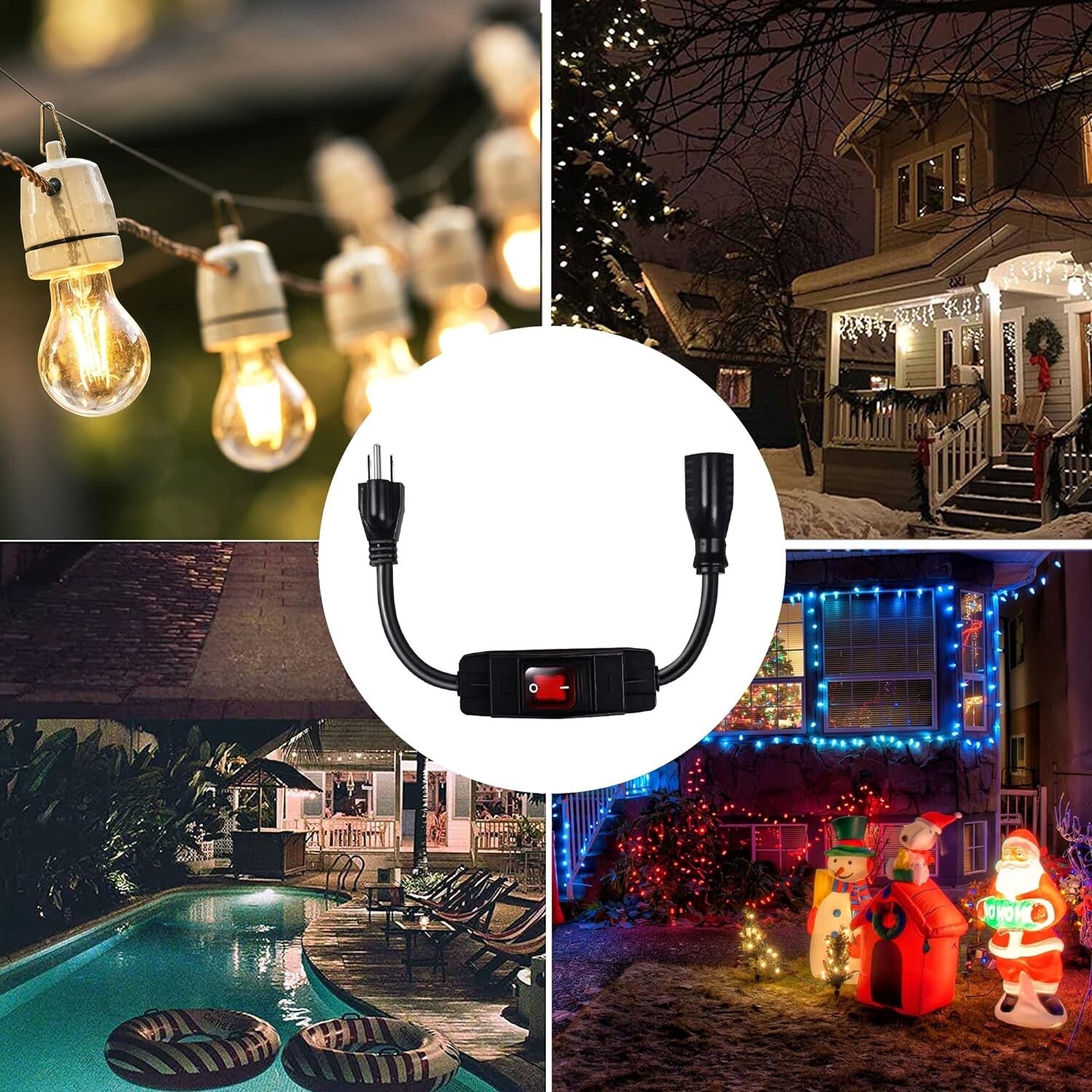 15 Ft Outdoor Waterproof Extension Cord with On/Off Switch, Heavy Duty 125V