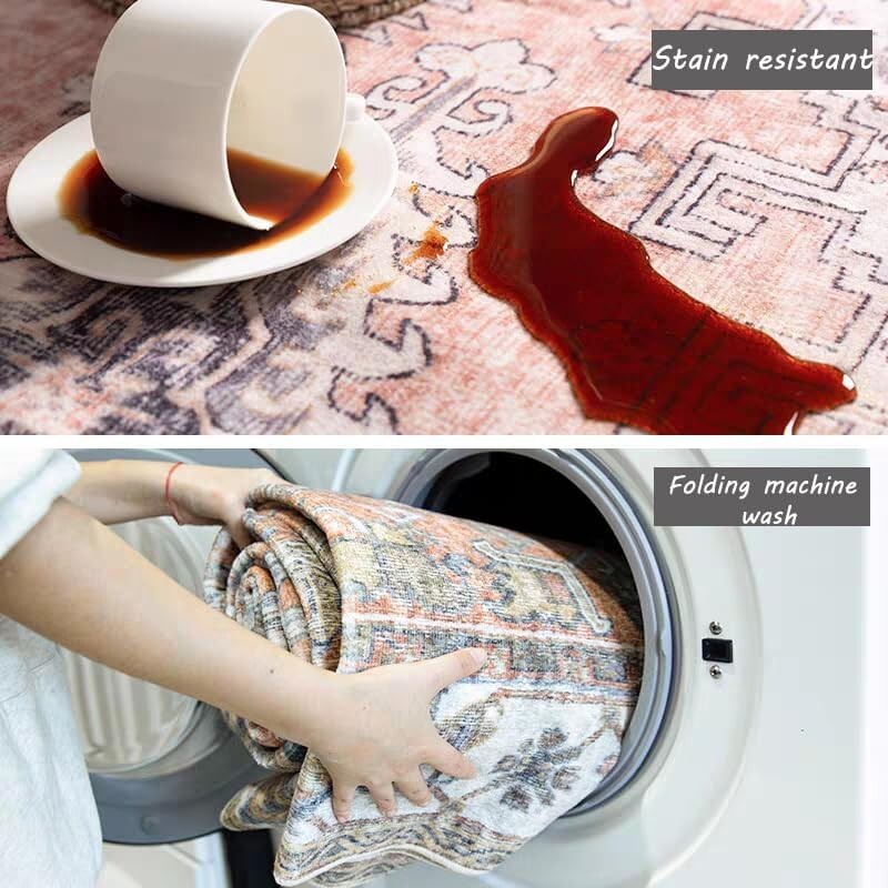 Boho Chic Washable Area Rug 5x7 - Non-Slip Medallion Design for Modern Homes