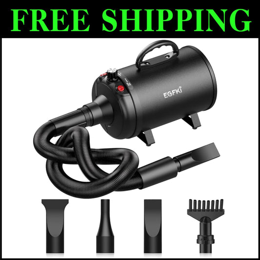 Metal Dog Hair Dryer - 3800W High Velocity with Adjustable Settings & Insulation