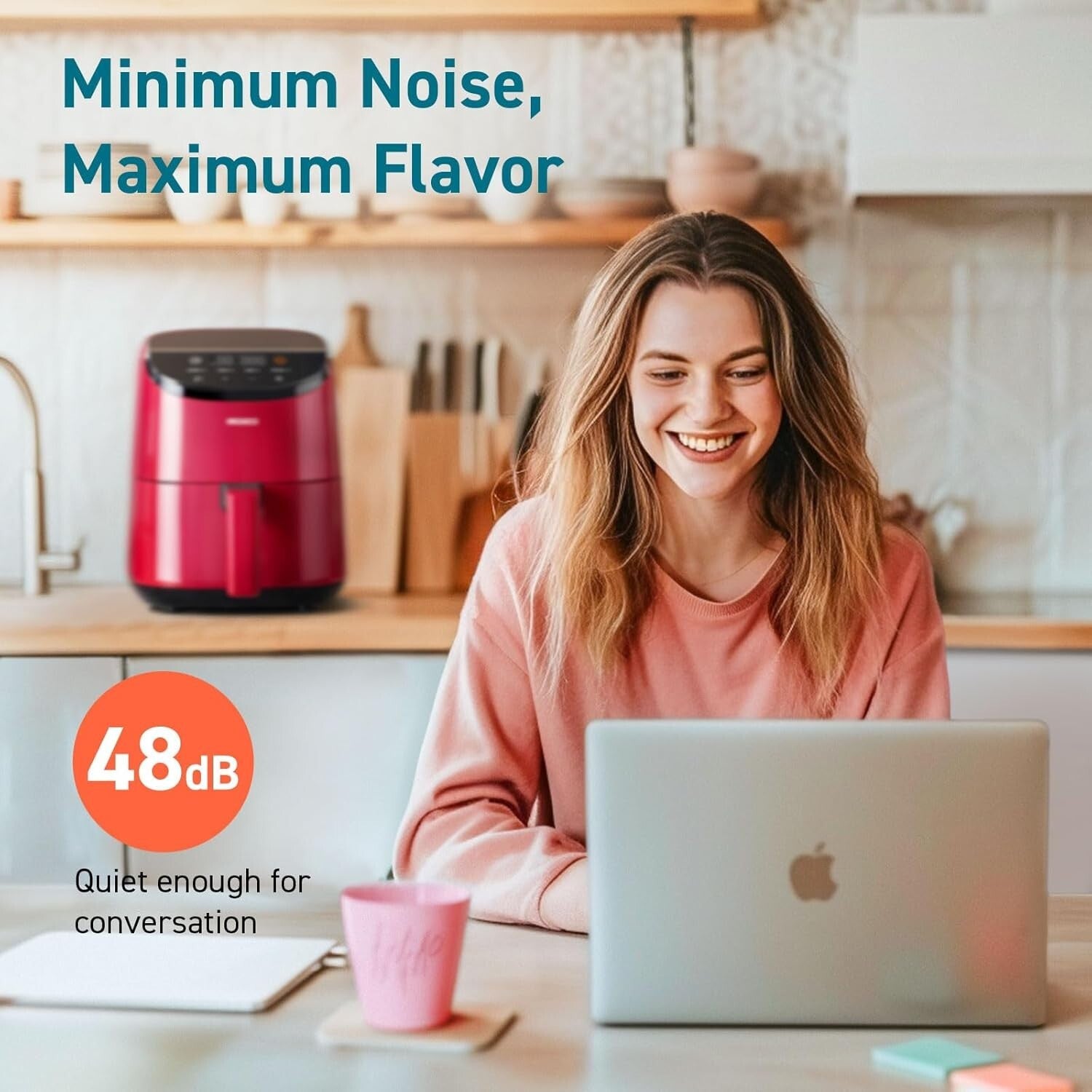 Dishwasher Safe 2.1 Qt Air Fryer in Red - 4 Cooking Functions, Perfect Gift