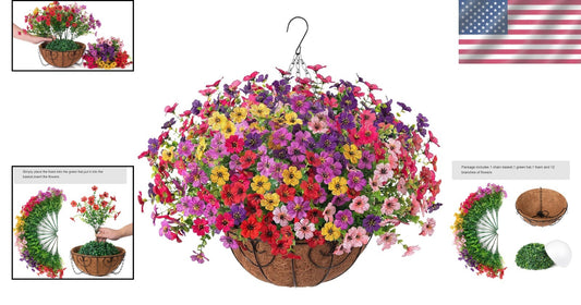 Vibrant Artificial Silk Daisy Flower Basket - Perfect for Indoor & Outdoor Decor