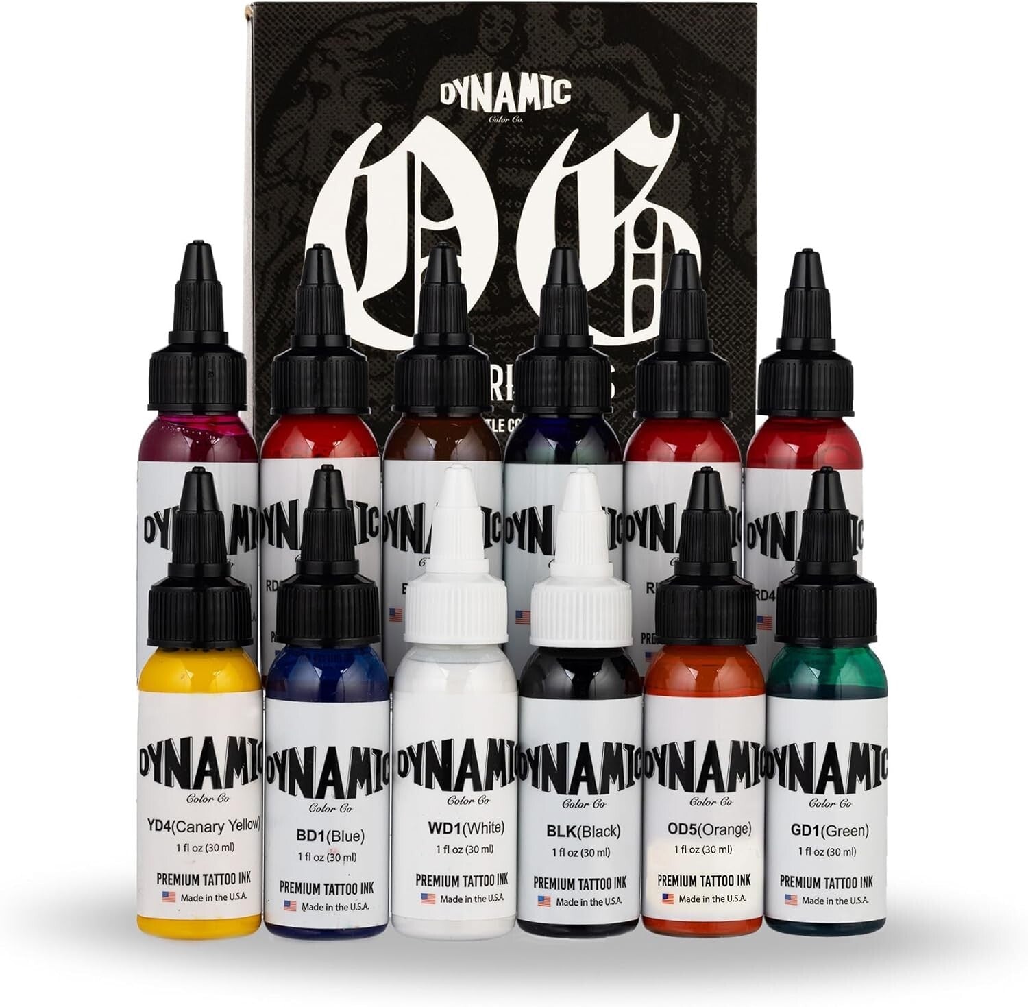 Dynamic Color Tattoo Ink Set - 12 Vivid 1 oz Bottles for Professional Artists