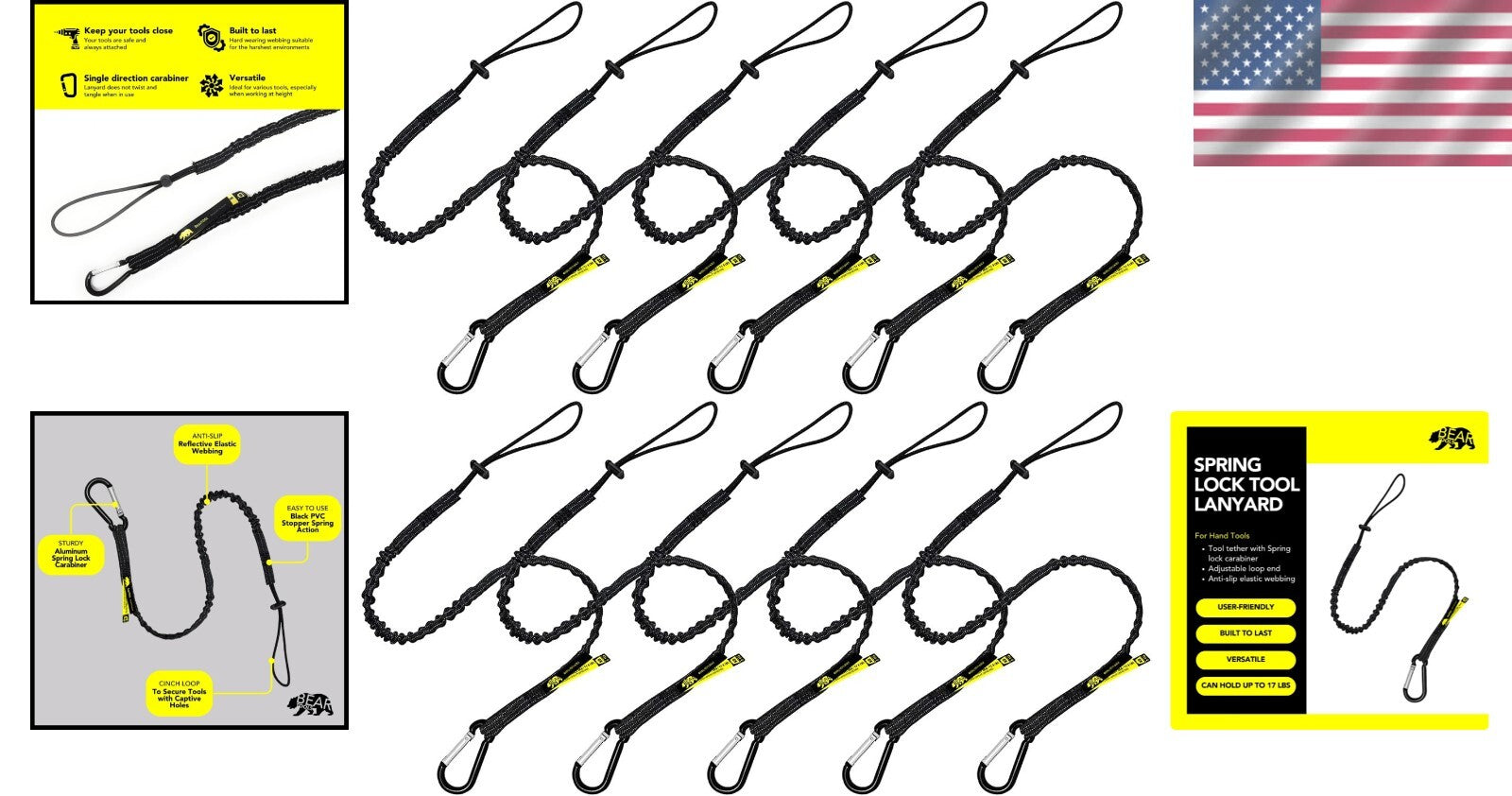 High-Strength Nylon Tool Safety Lanyard with Non-Tangling Carabiner | 10 Pack