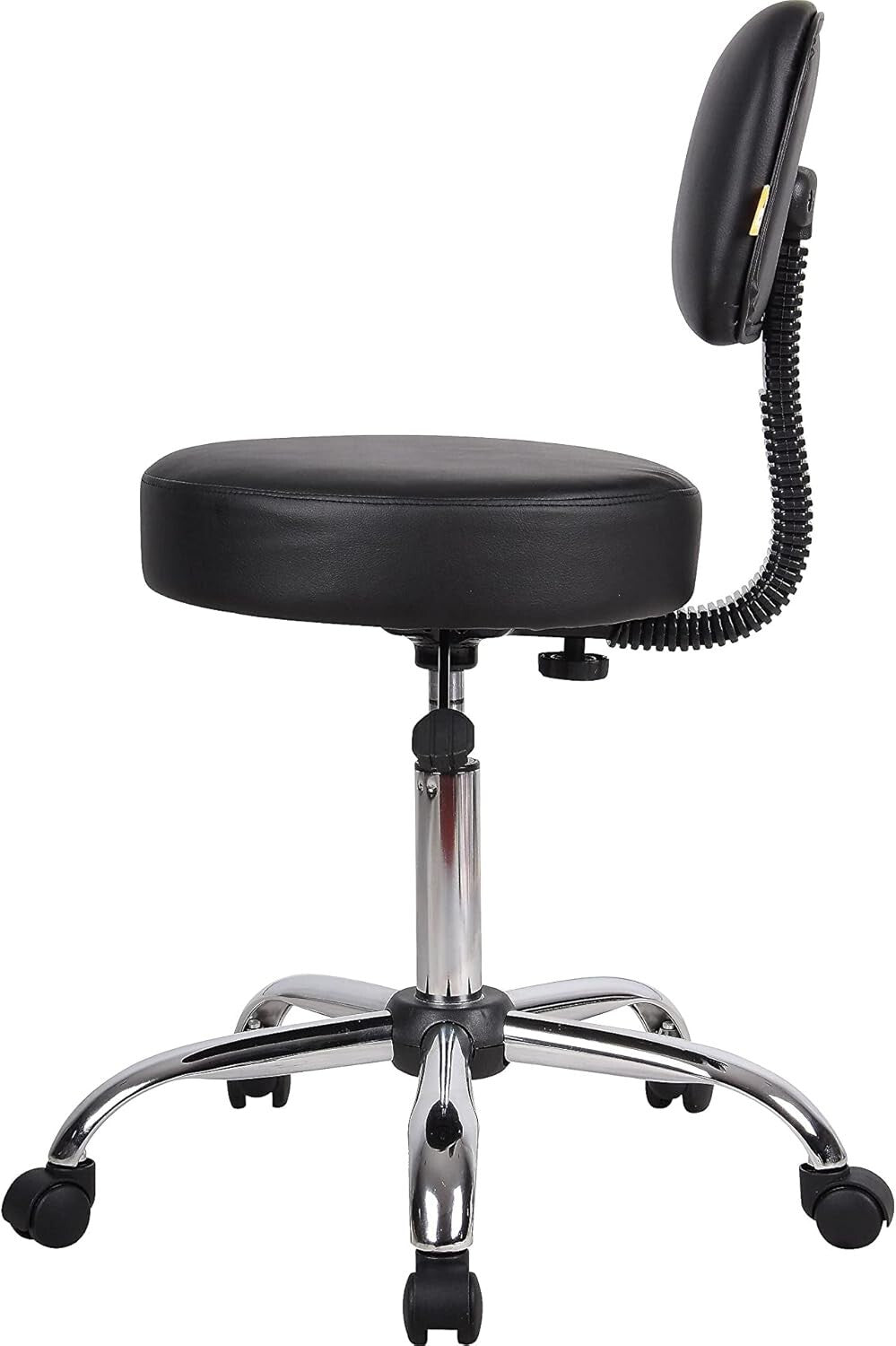 Ergonomic Black Vinyl Medical Spa Stool with Back Cushion & Adjustable Height