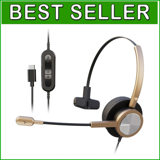 Versatile Golden USB Type-C Headset for Laptops & Mobile with Mute Function