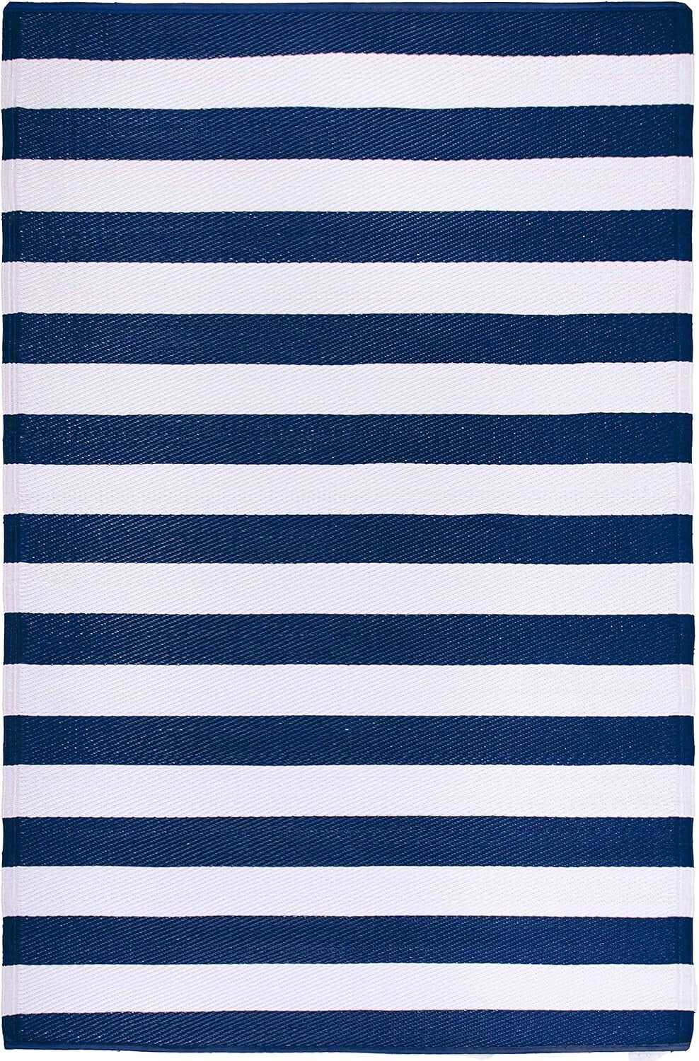 Stain Resistant Outdoor Rug - Waterproof Recycled Plastic, 4x6 ft Blue Stripes