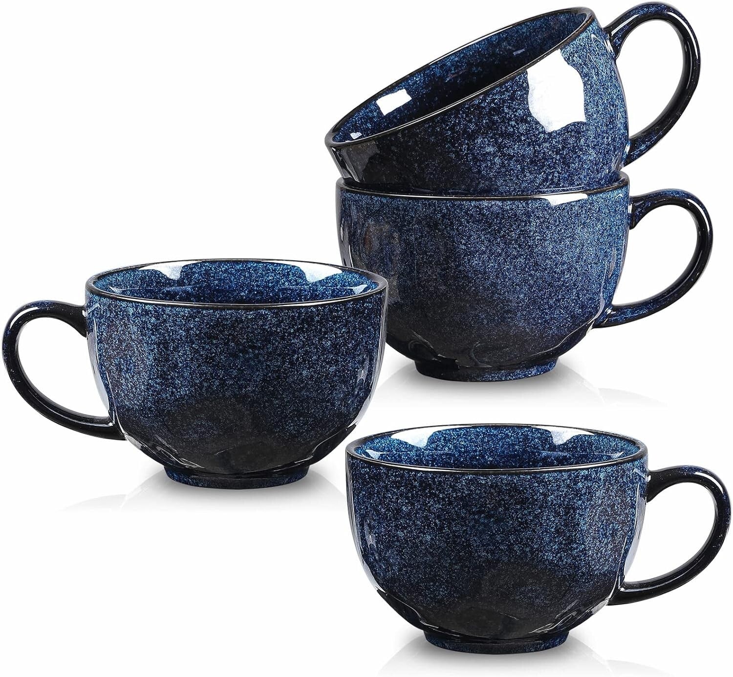 Elegant Blue Porcelain Jumbo Coffee Mugs - 4 Piece Set for Soups and Oatmeal