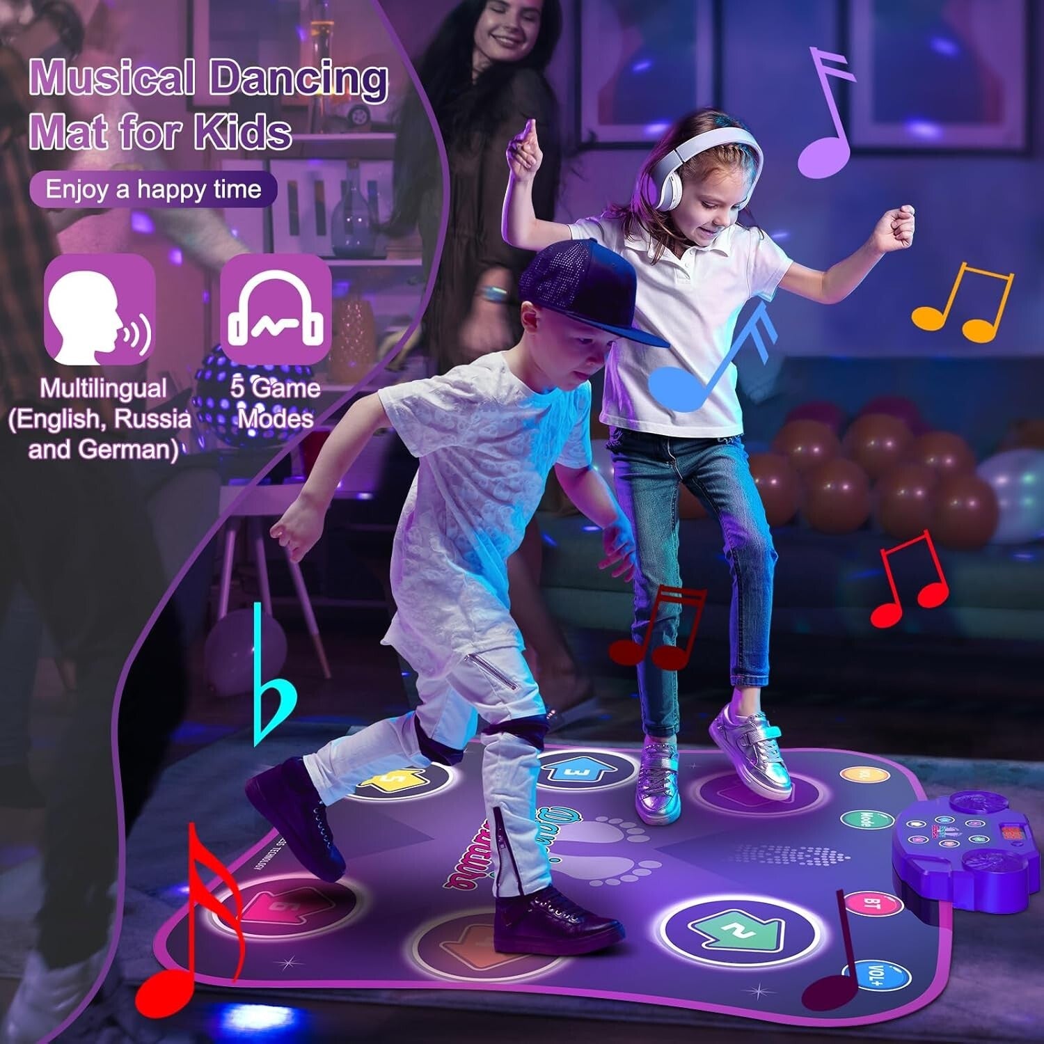 Non-Slip Dance Mat for Kids 3-12 - Boost Coordination & Fun with Bluetooth!