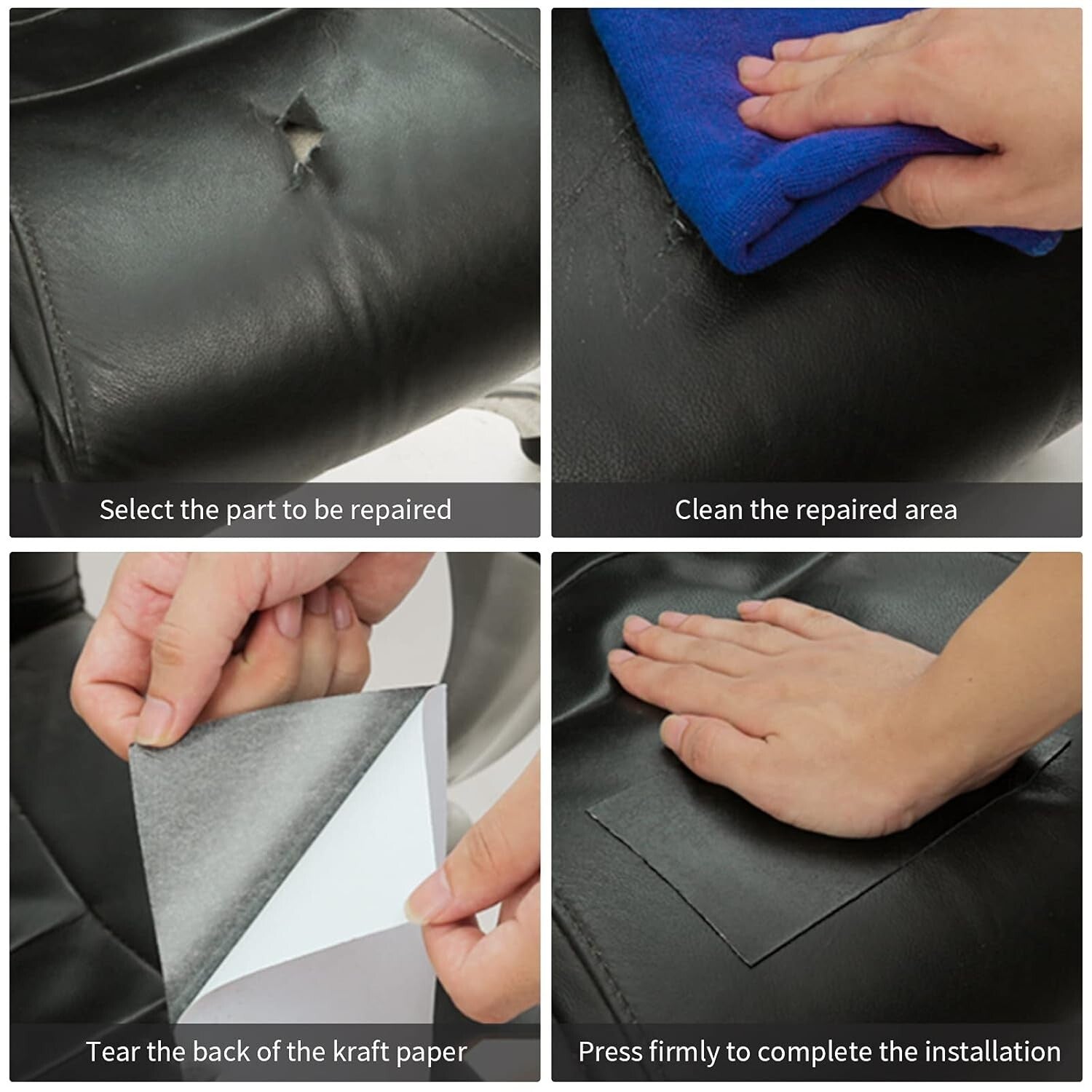 Durable Self-Adhesive Leather Repair Patch for Furniture - 36x79 inch Black Tape