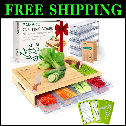 Space-Saving Bamboo Cutting Board & Drawer Set - Perfect for Hosting and Gifting