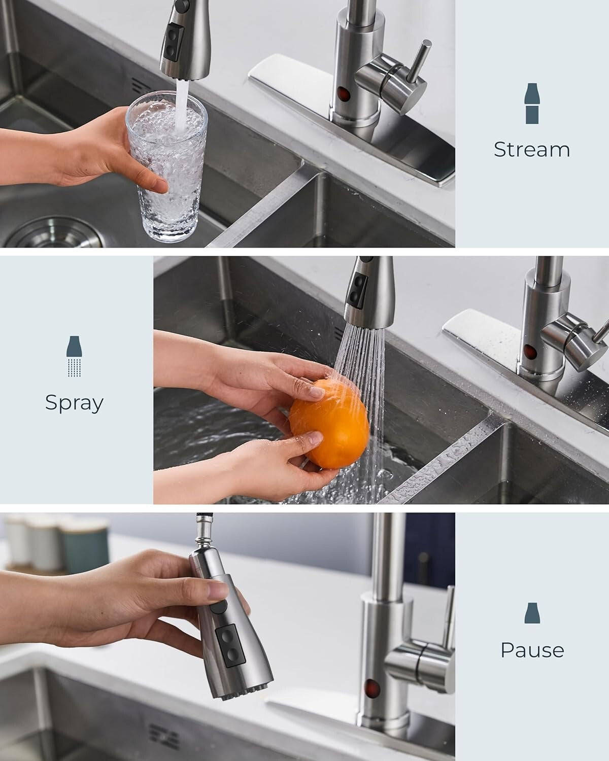 Touchless Kitchen Faucet with Soap Dispenser - Brushed Nickel, Hands-Free Luxury