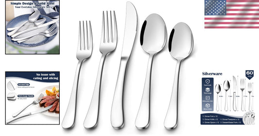 Elegant 60-Piece Cutlery Set - Heavyweight Stainless Steel for Dining Excellence