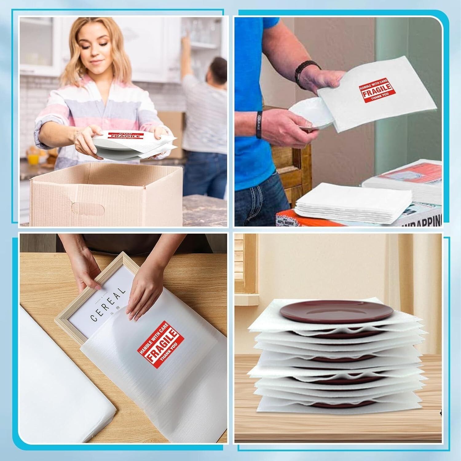 Complete Moving & Packing Set: 200 Foam Pouches, Wrap Sheets & Fragile Labels