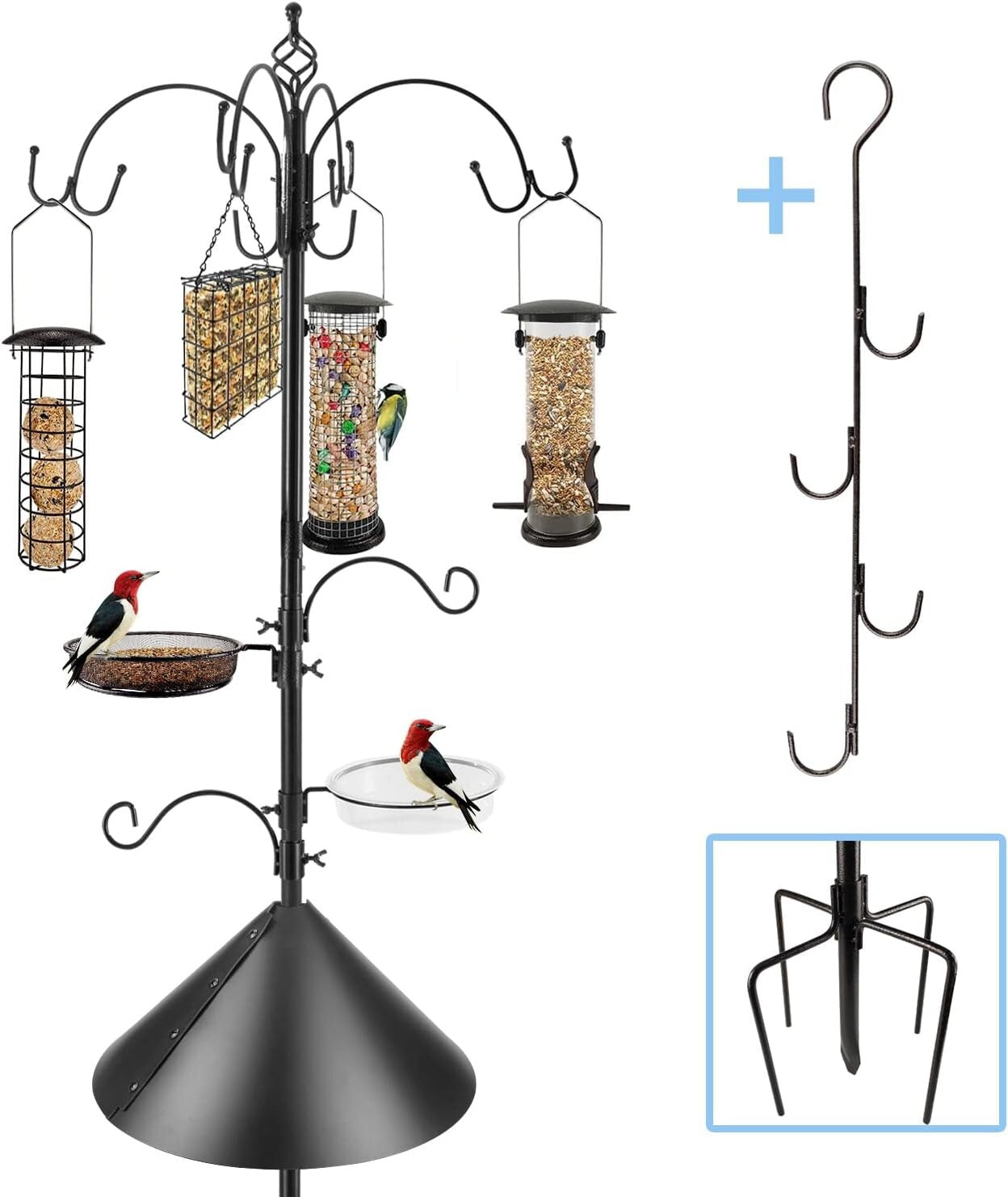 Attractive Bird Feeding Station Kit with Adjustable Hooks & Squirrel Baffle