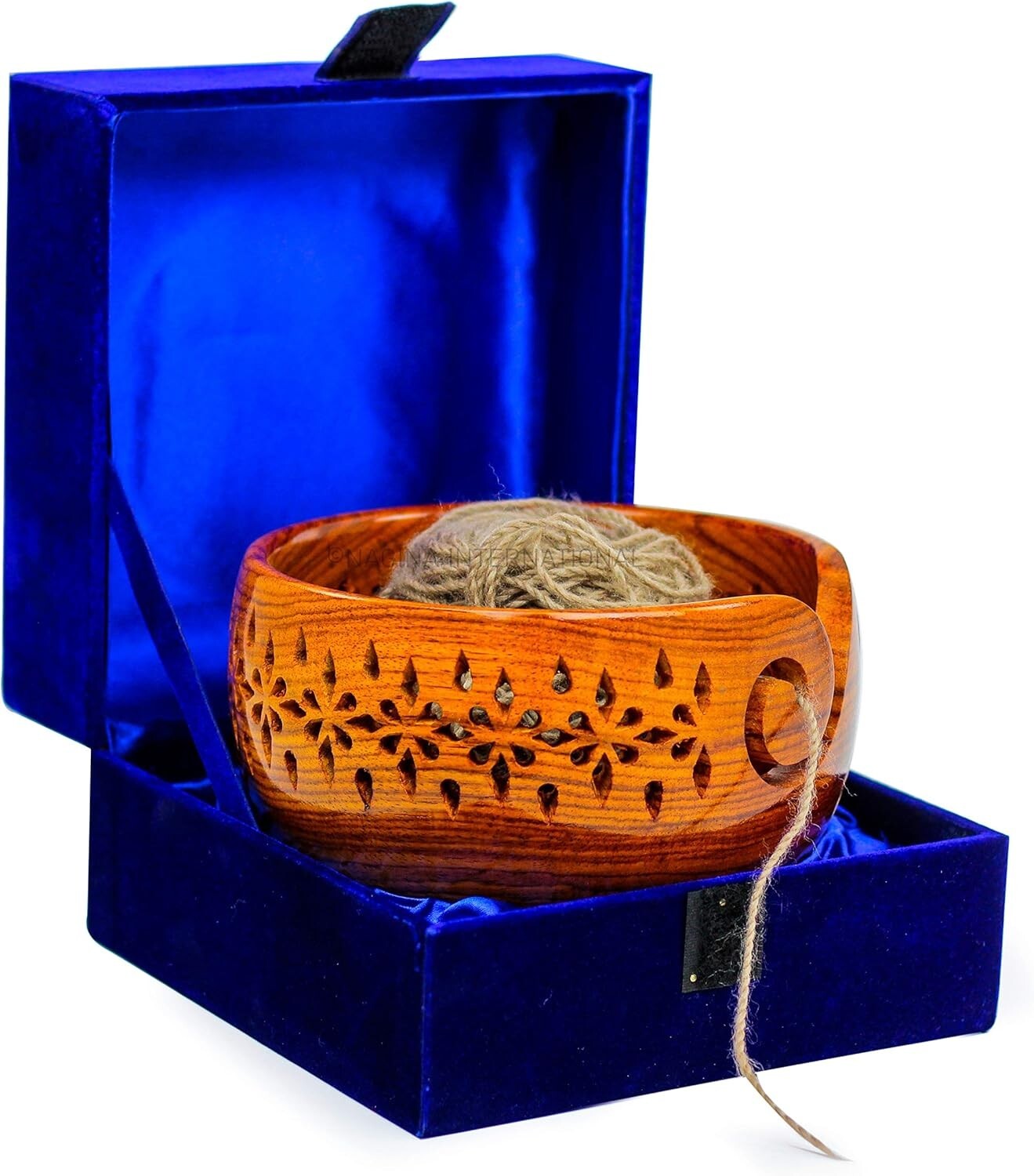 Large Round Yarn Storage Bowl in Solid Rosewood – Ideal for Knitting & Crochet