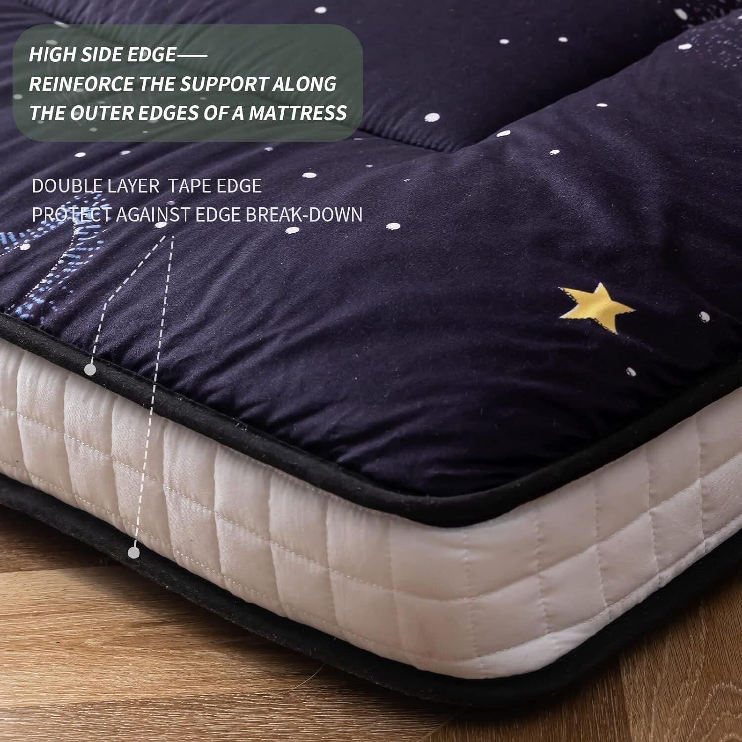 Quilted Twin Floor Mattress in Moon and Star Design - Ideal for Guests & Camping