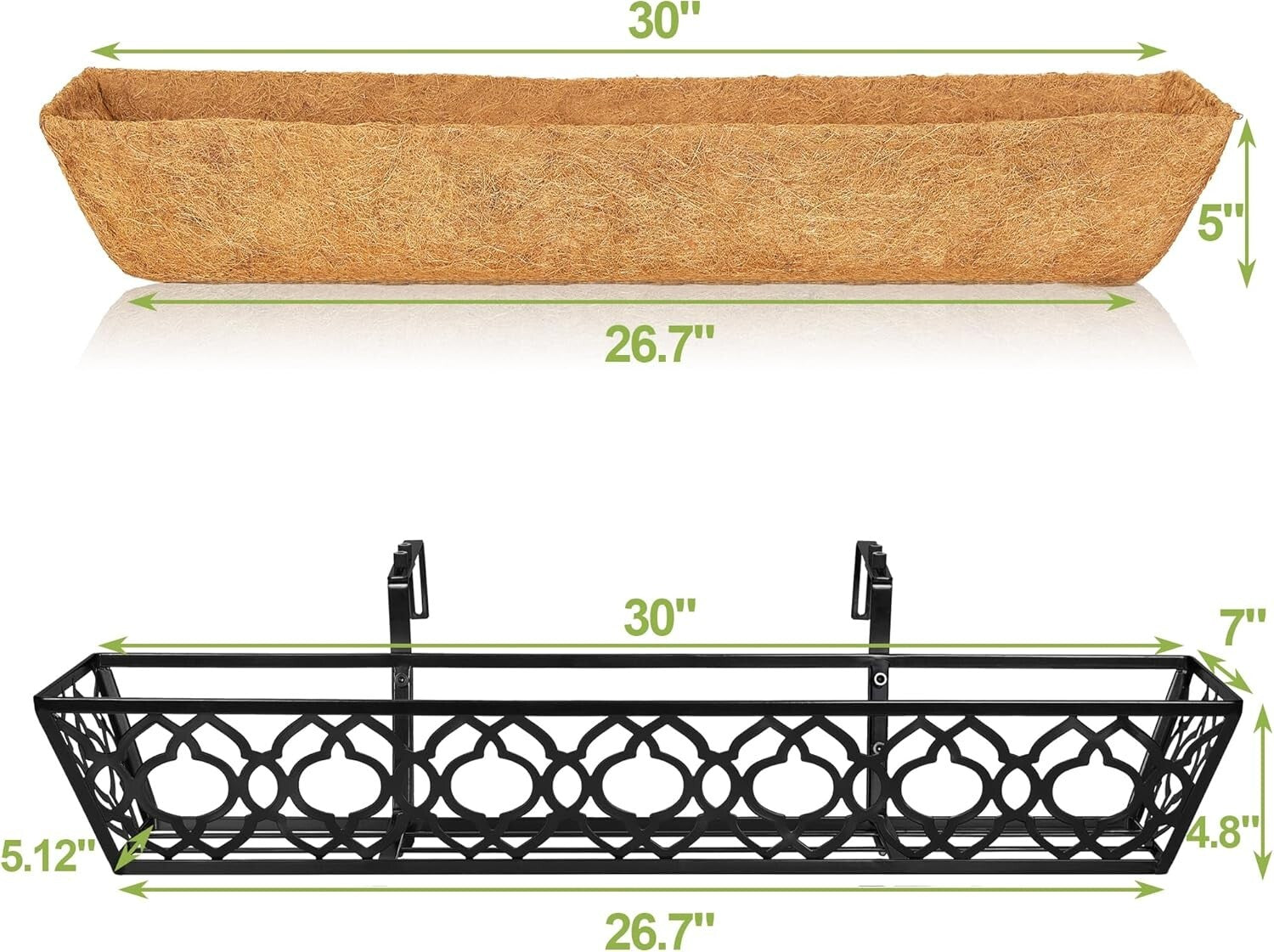 Elegant Black Metal 30-Inch Flower Planters - Complete 2pcs Set with Coco Liners