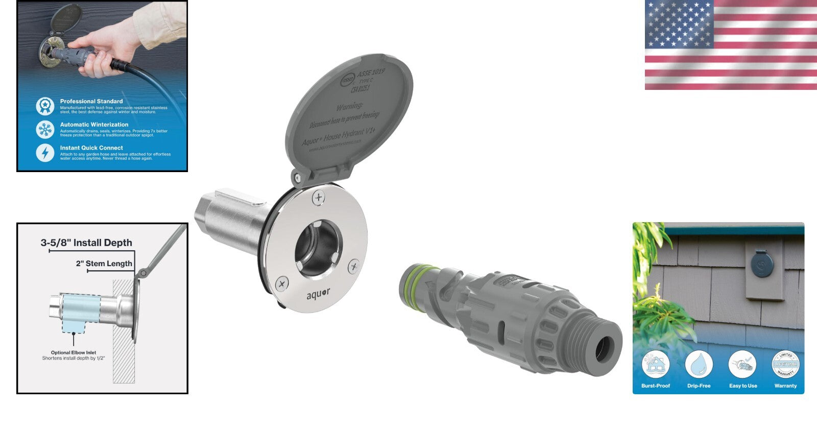 Frost-Free House Hydrant V1+ Outdoor Faucet - Slate Gray, Quick Connect Design