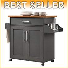 Load image into Gallery viewer, Traditional Kitchen Island on Wheels with Spice Rack &amp; Spacious Drawer - 46.65"