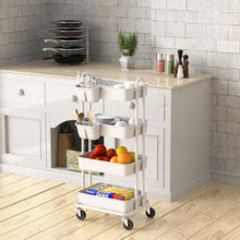 Load image into Gallery viewer, 4-Tier Rolling Utility Cart with Hanging Buckets for Stylish Organization