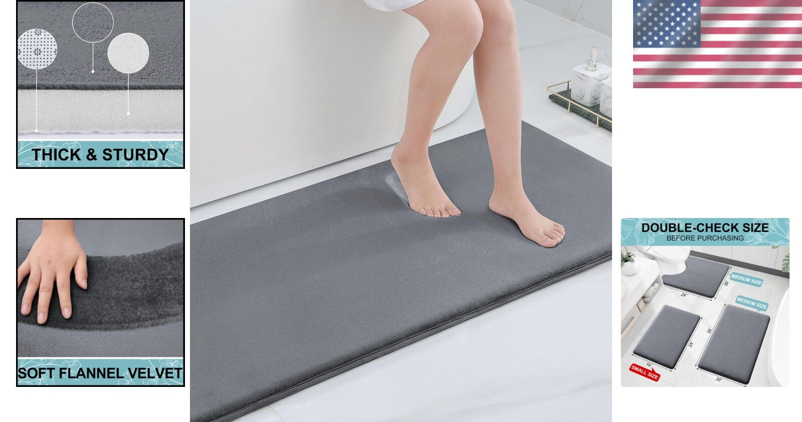 Stylish Non-Slip Memory Foam Bath Runner 70'' x 24'' - Soft Flannel Finish