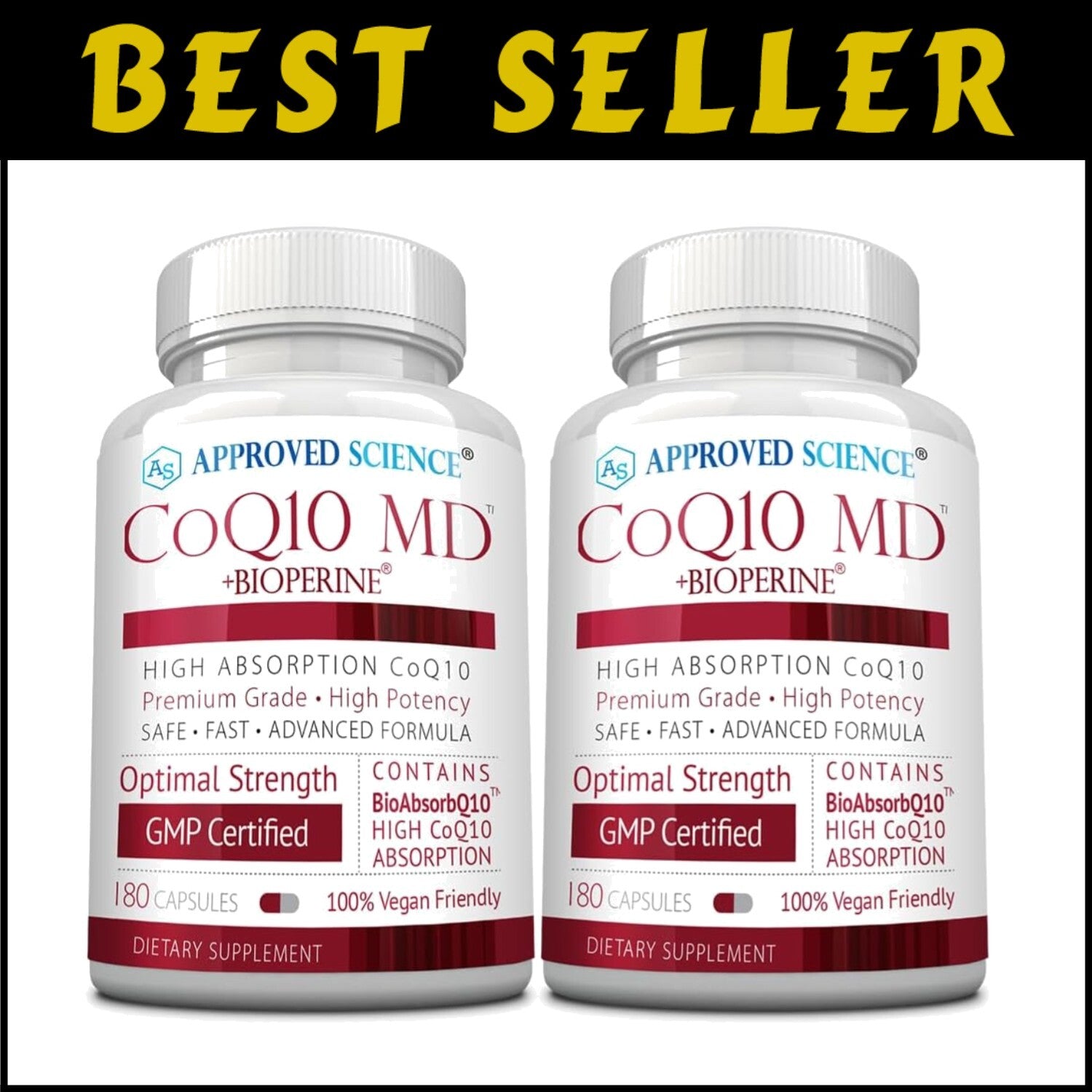 High Potency 300mg Vegan CoQ10 with BioPerine for Rapid Absorption - 360 Count