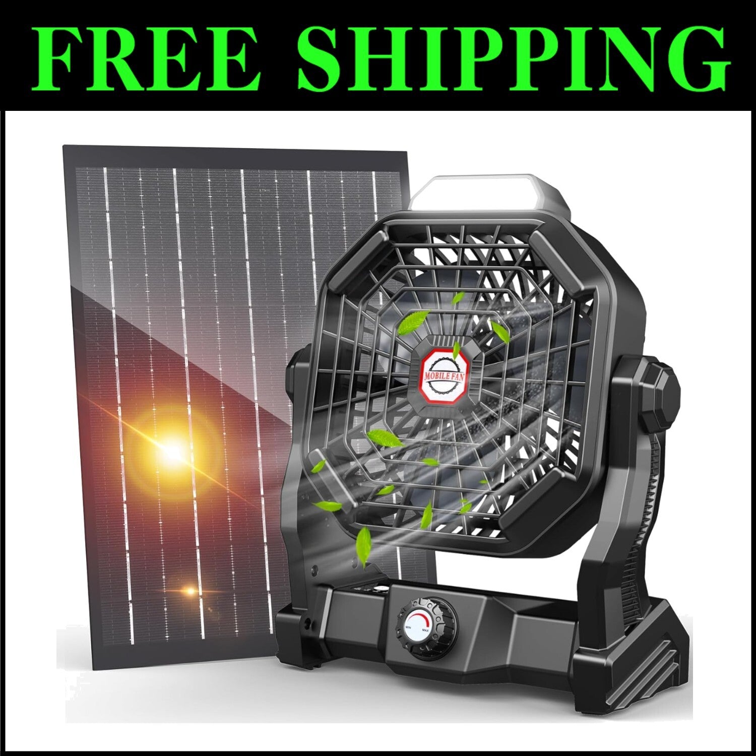 Portable 9-Inch Solar Fan with Adjustable Height & Bladeless Design for Outdoors