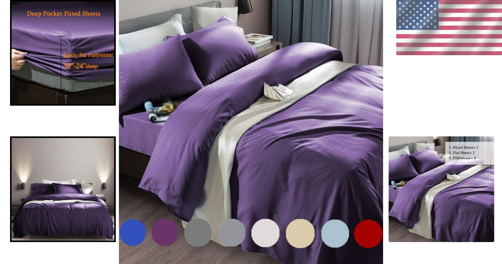 Elegant 6-Piece Purple Queen Sheet Set - Super Soft Microfiber, Dreamy Comfort