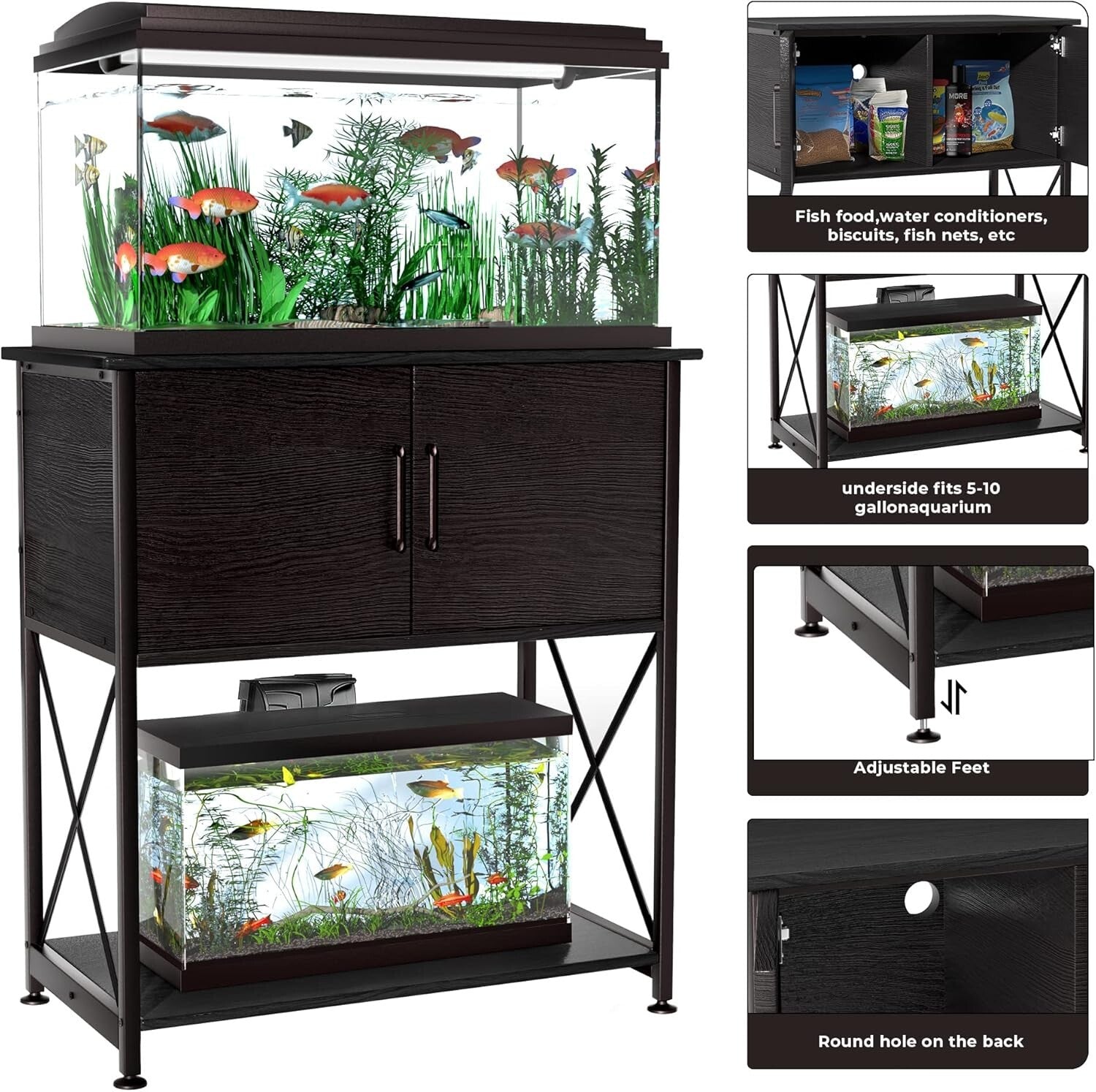 Dual-Level 20-29 Gallon Fish Tank Stand with Modern Design and Storage Solutions