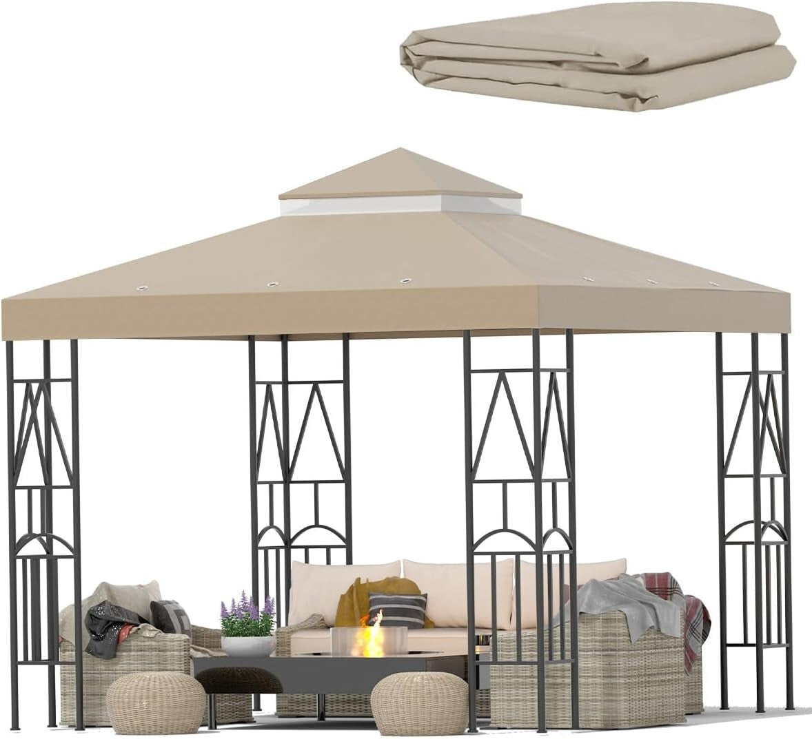 10x10 Double Tiered Canopy Replacement Top - Waterproof Sunshade Cover