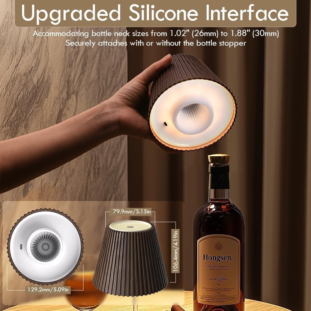 2 Pack Wireless Bottle Lamps - Cordless Rechargeable Table Decor with 3 Brigh...