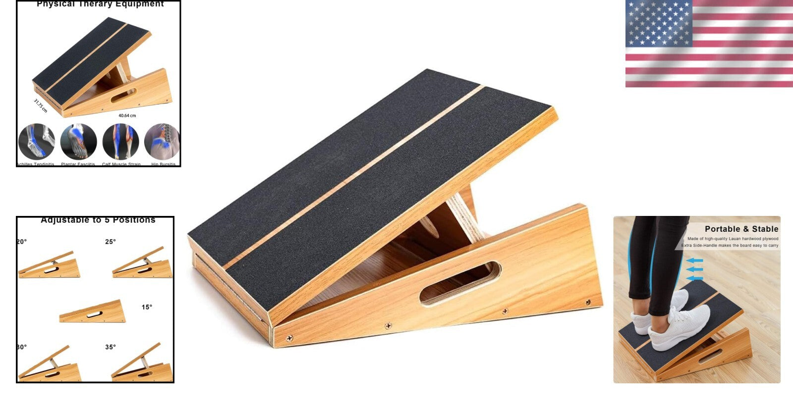 Versatile Incline Stretch Board with Side Handle for Safe Use - Durable Wood