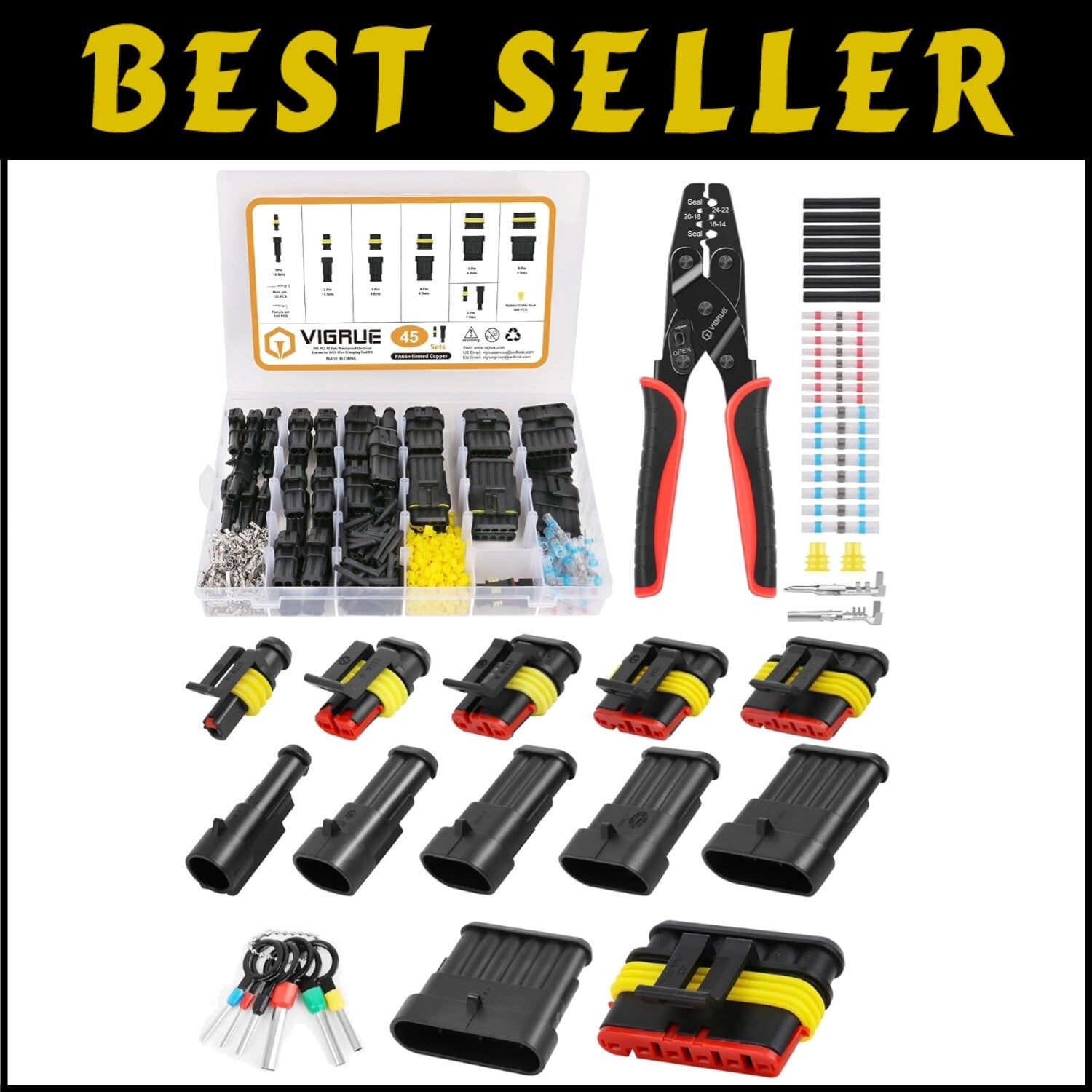 Comprehensive 947-Piece Electrical Connector Kit with Self-Adjusting Crimp Tool