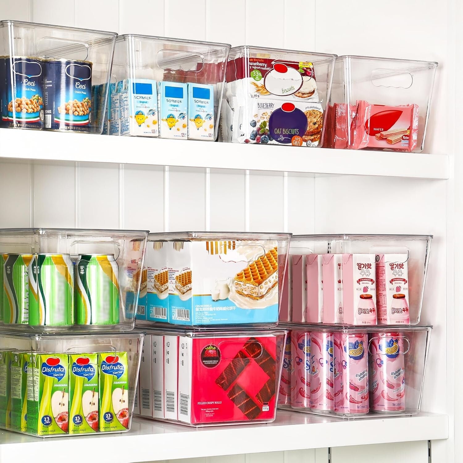 8 Pack Stackable Clear Storage Bins with Handles - Perfect for Pantry & Kitchen