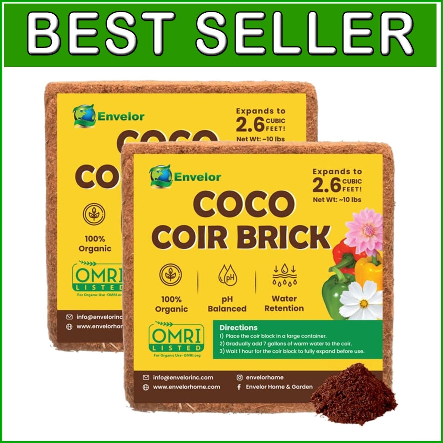 Coconut Coir for Plants – 10 lb Brick Pack for Indoor & Outdoor Gardening Needs