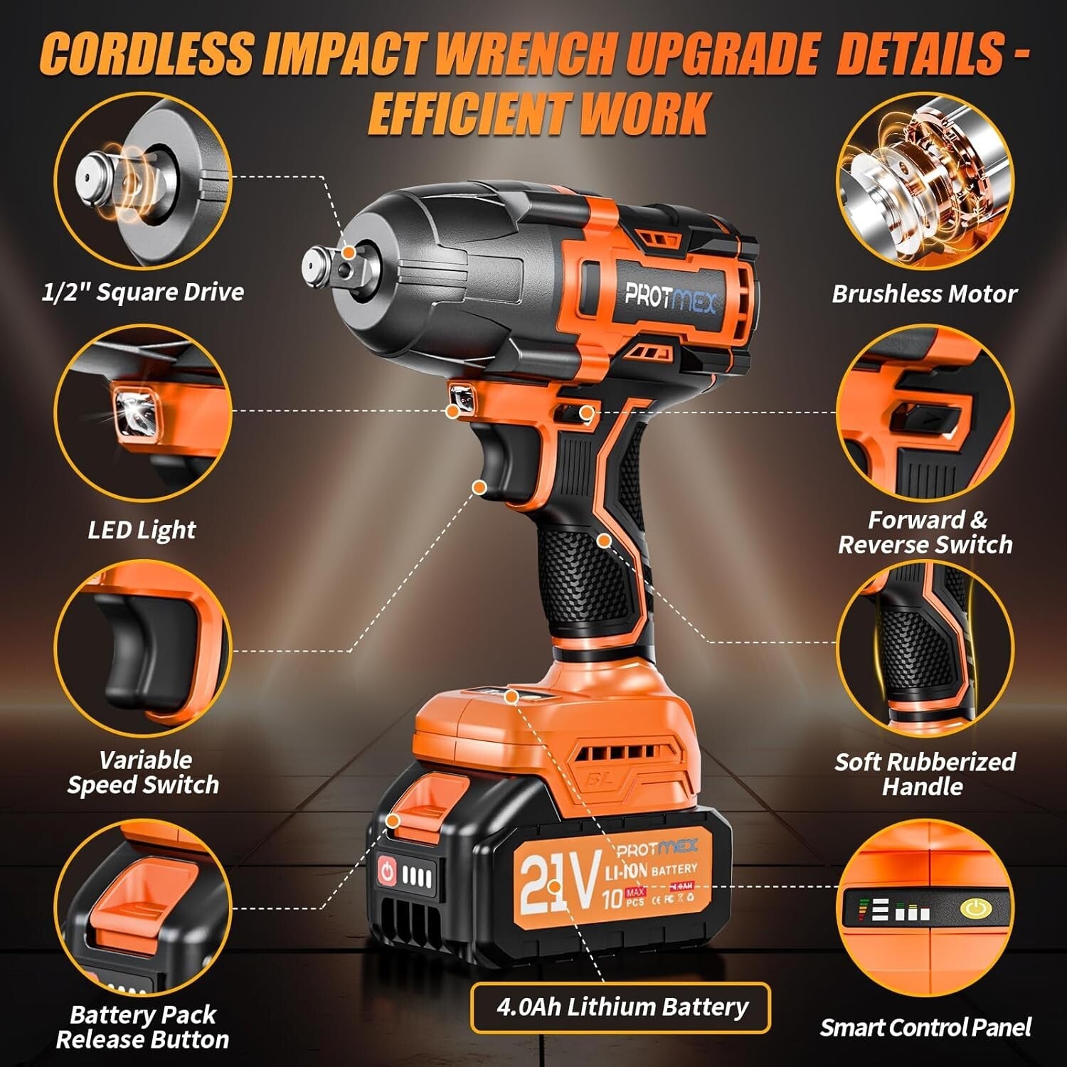 Compact 900 Ft-lbs Cordless Impact Wrench with Adjustable Torque Features