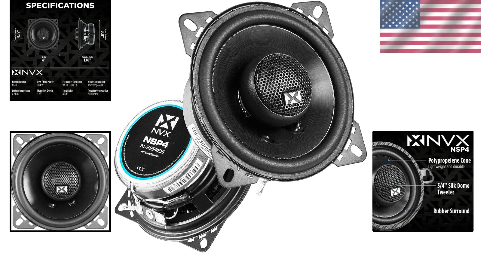 Durable 300W 4-Inch Coaxial Car Speakers - Easy Install for Ultimate Sound