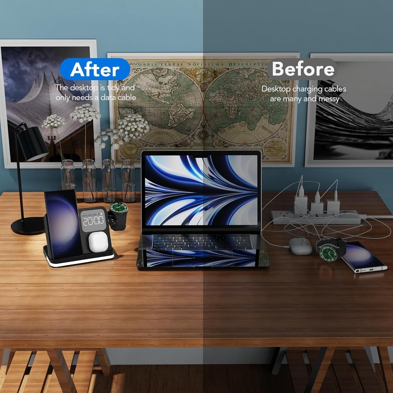 Compact Wireless Charging Station with Alarm Clock for Galaxy Watches/Samsung