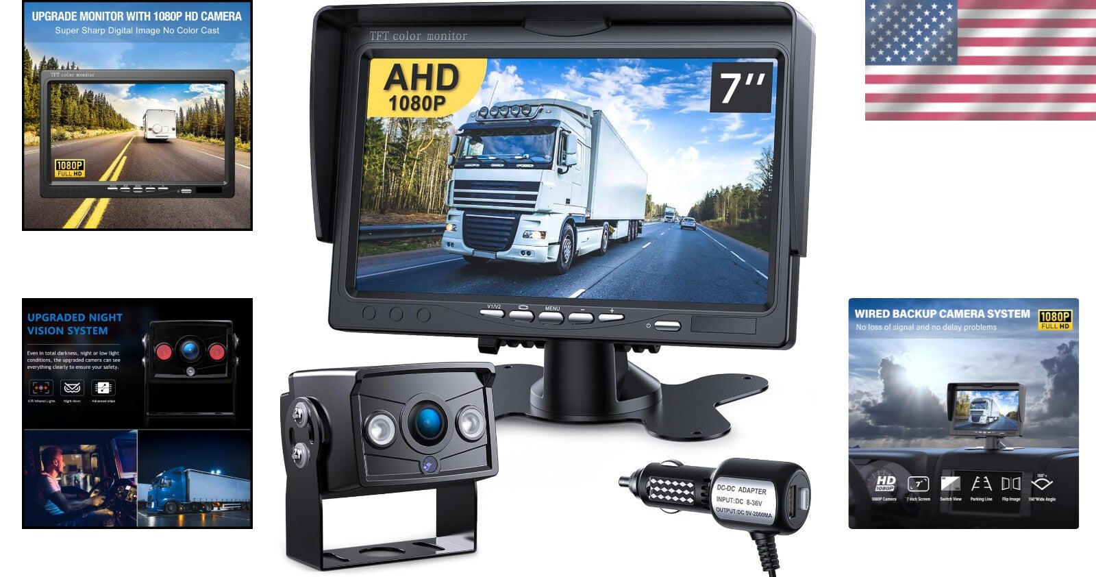 Advanced 1080P Rearview Monitor Kit - Dual Camera Support, DIY Installation