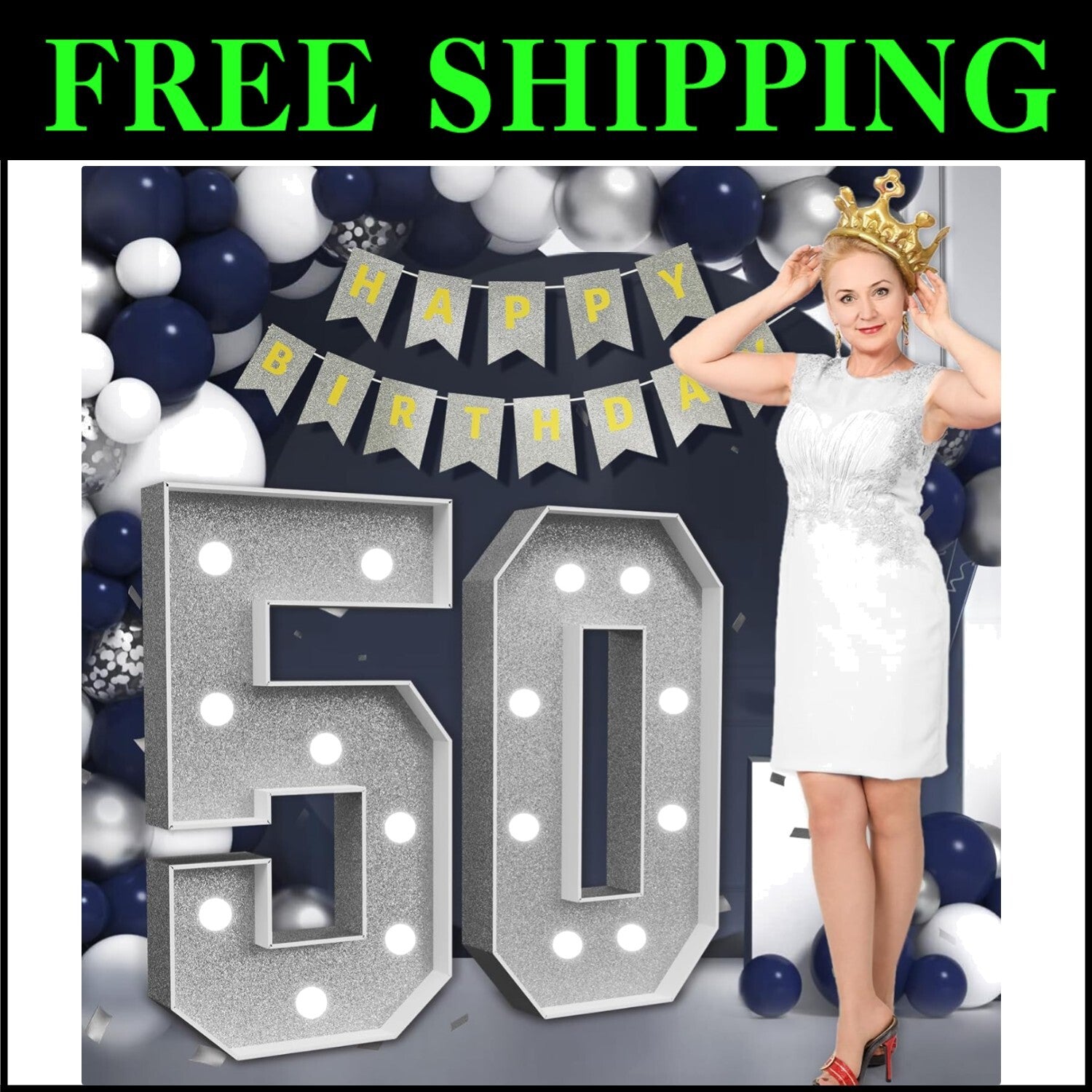 DIY Light-Up Number 50 - Silver Foam Decoration for Birthday or Anniversary