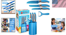 Load image into Gallery viewer, 5-Piece Kids Cooking Set: Safe Blue Knives, Peeler &amp; Holder for Young Chefs