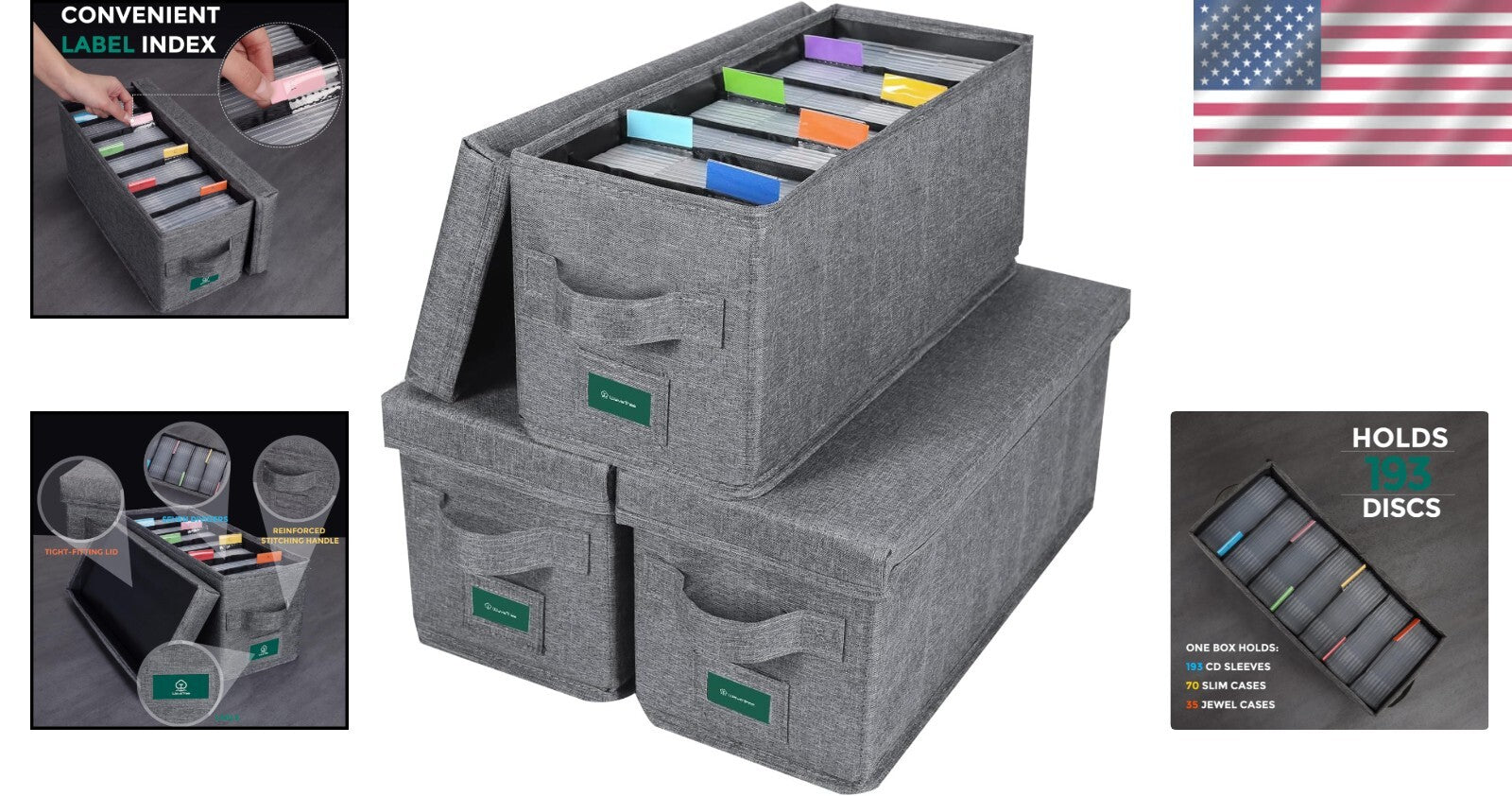 Premium CD Storage Solutions: Waterproof Fabric Case Holder with Labels, 3-Pack