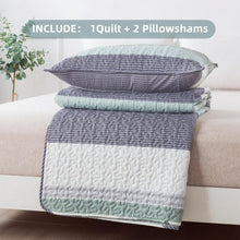 Load image into Gallery viewer, Soft Lightweight Mint Green Striped King Quilt Set with 2 Pillowcases - 3 Pieces
