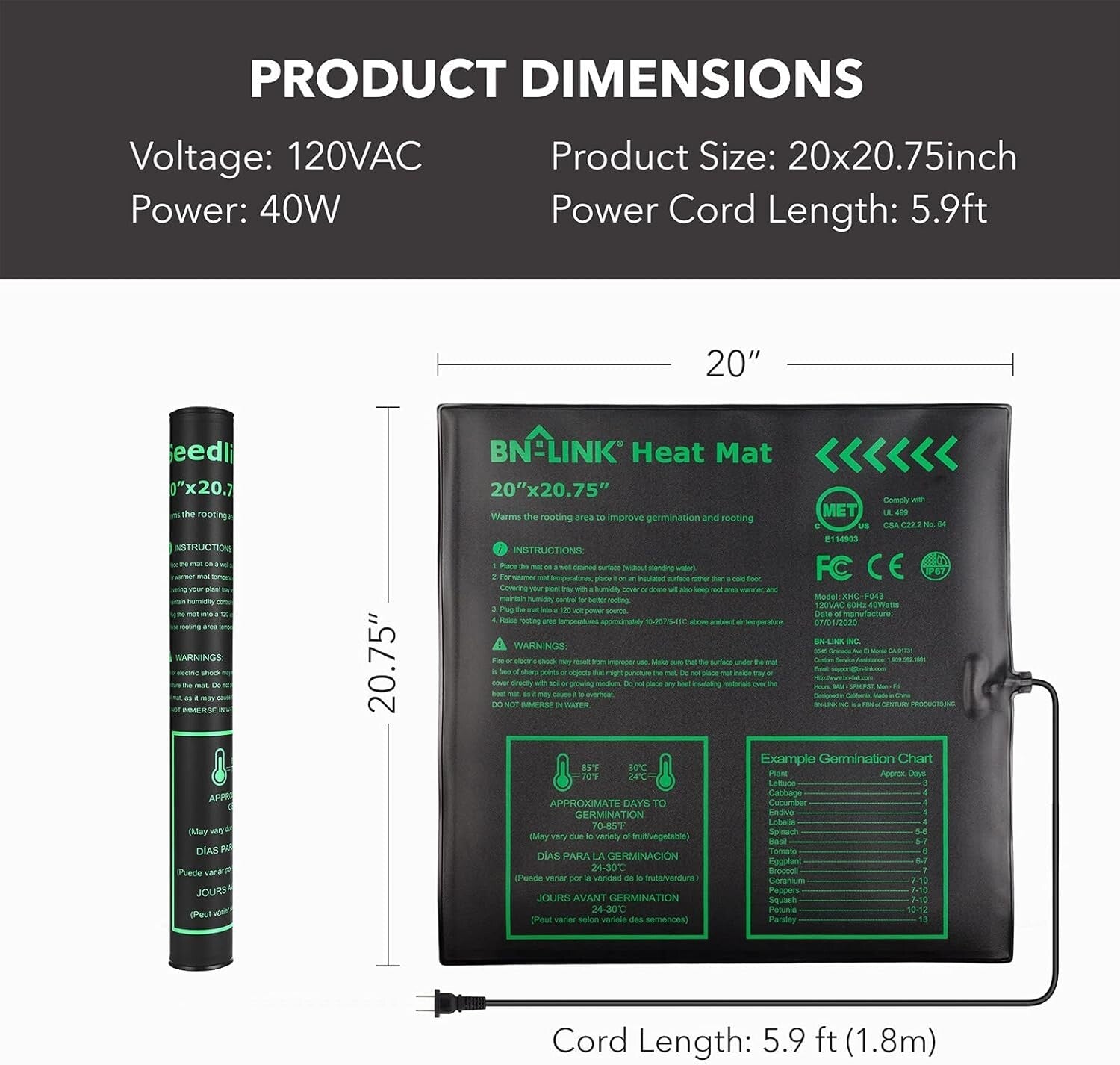 Durable Hydroponic Heating Pad - 20" x 20.75" 2 Pack, Safe for Seed Germination