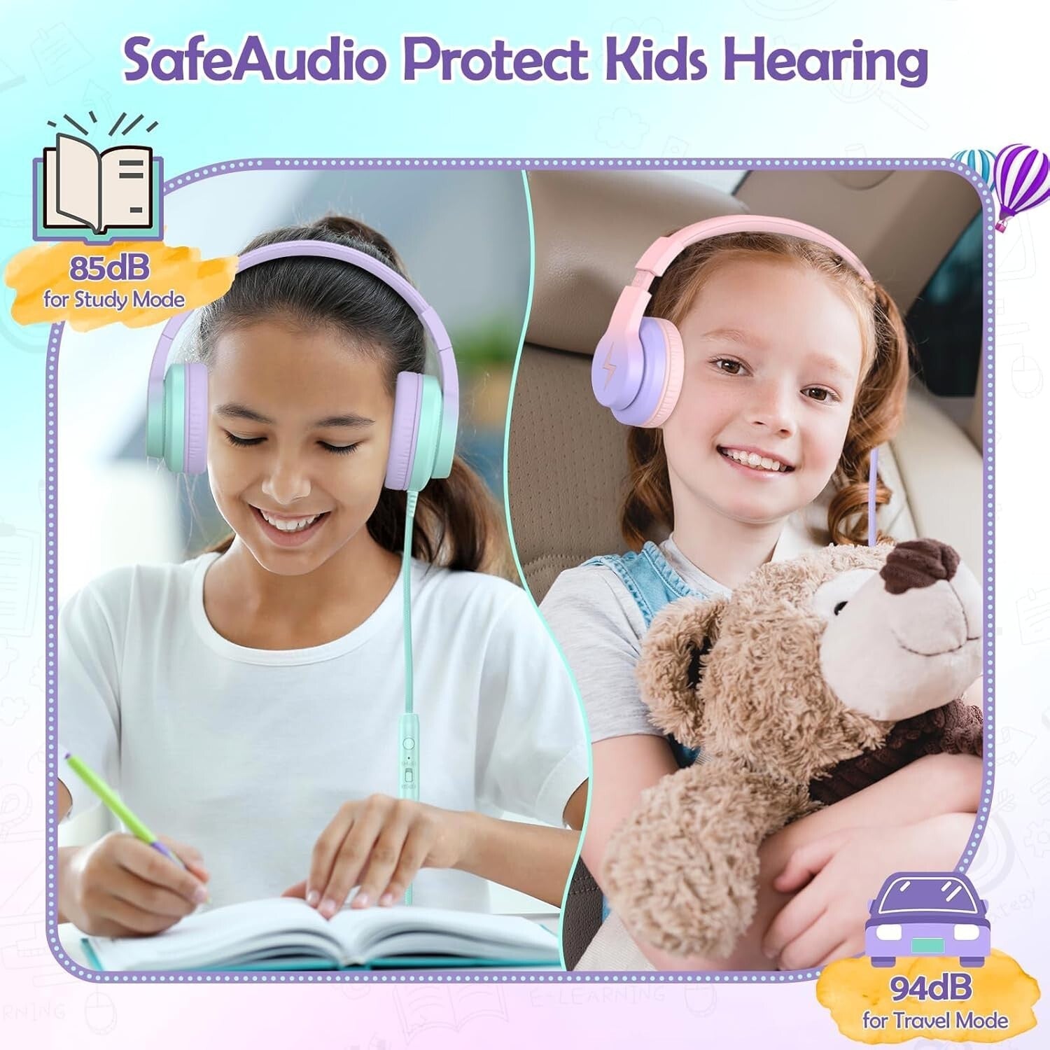 Child-Friendly Foldable Headphones with Mic - Adjustable Over-Ear Kids' Audio
