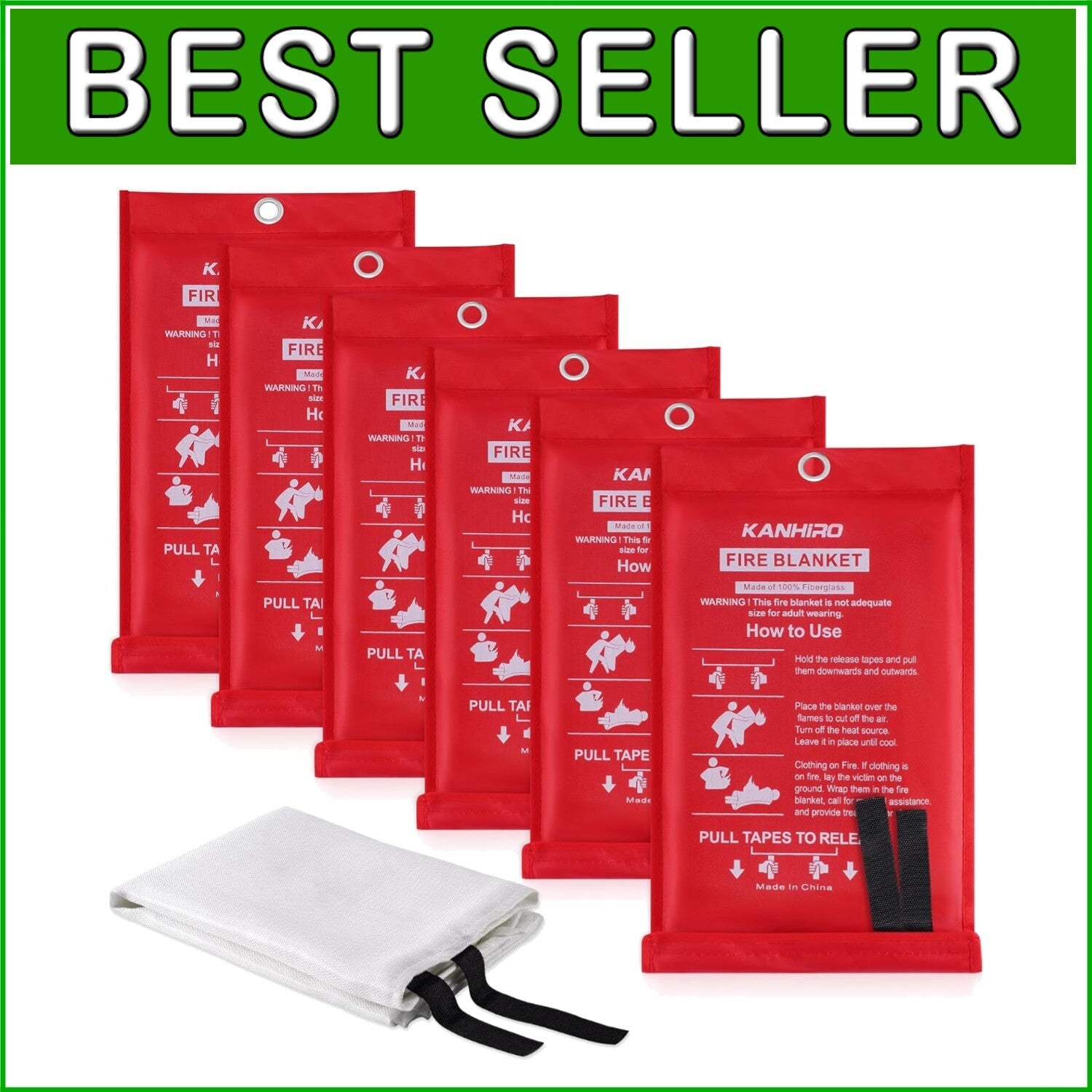 Emergency Fire Blanket 6-Pack - 39" Fiberglass Fire Suppression for Home Safety