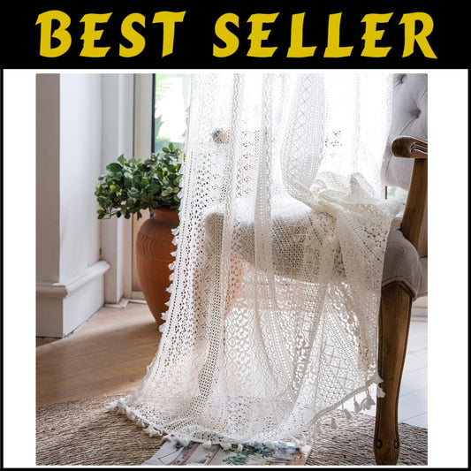 84 Inch Victorian Cotton Lace Curtains - Semi-Sheer Antique Drapes Set of 2